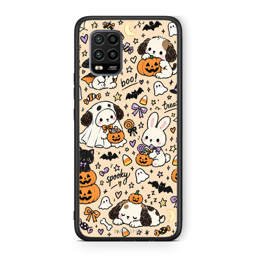 Θήκη Xiaomi Mi 10 Lite Halloween Puppies and Friends on Cream από τη Smartfits με σχέδιο στο πίσω μέρος και μαύρο περίβλημα | Xiaomi Mi 10 Lite Halloween Puppies and Friends on Cream case with colorful back and black bezels