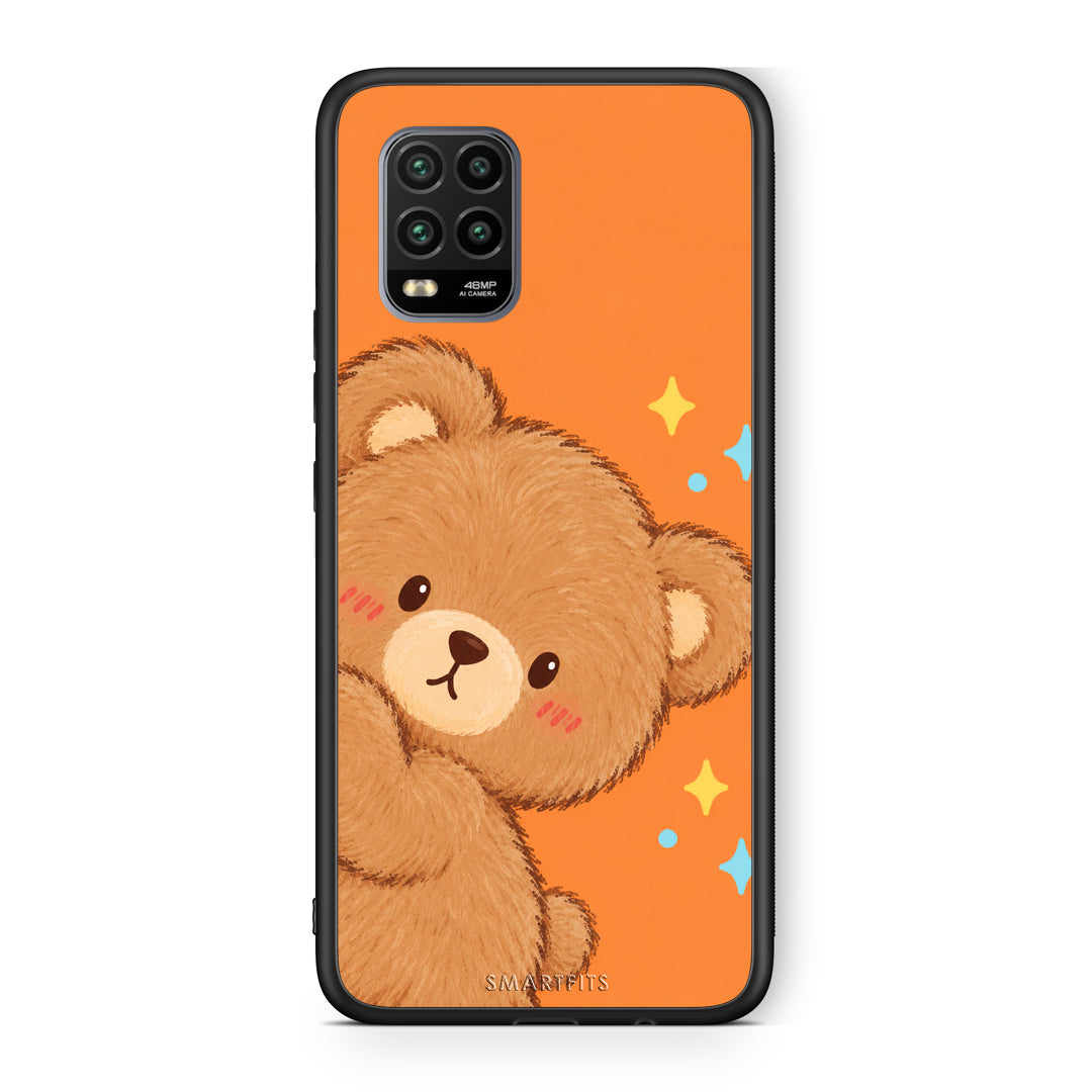 Θήκη Xiaomi Mi 10 Lite Peekaboo Teddy on Orange από τη Smartfits με σχέδιο στο πίσω μέρος και μαύρο περίβλημα | Xiaomi Mi 10 Lite Peekaboo Teddy on Orange case with colorful back and black bezels