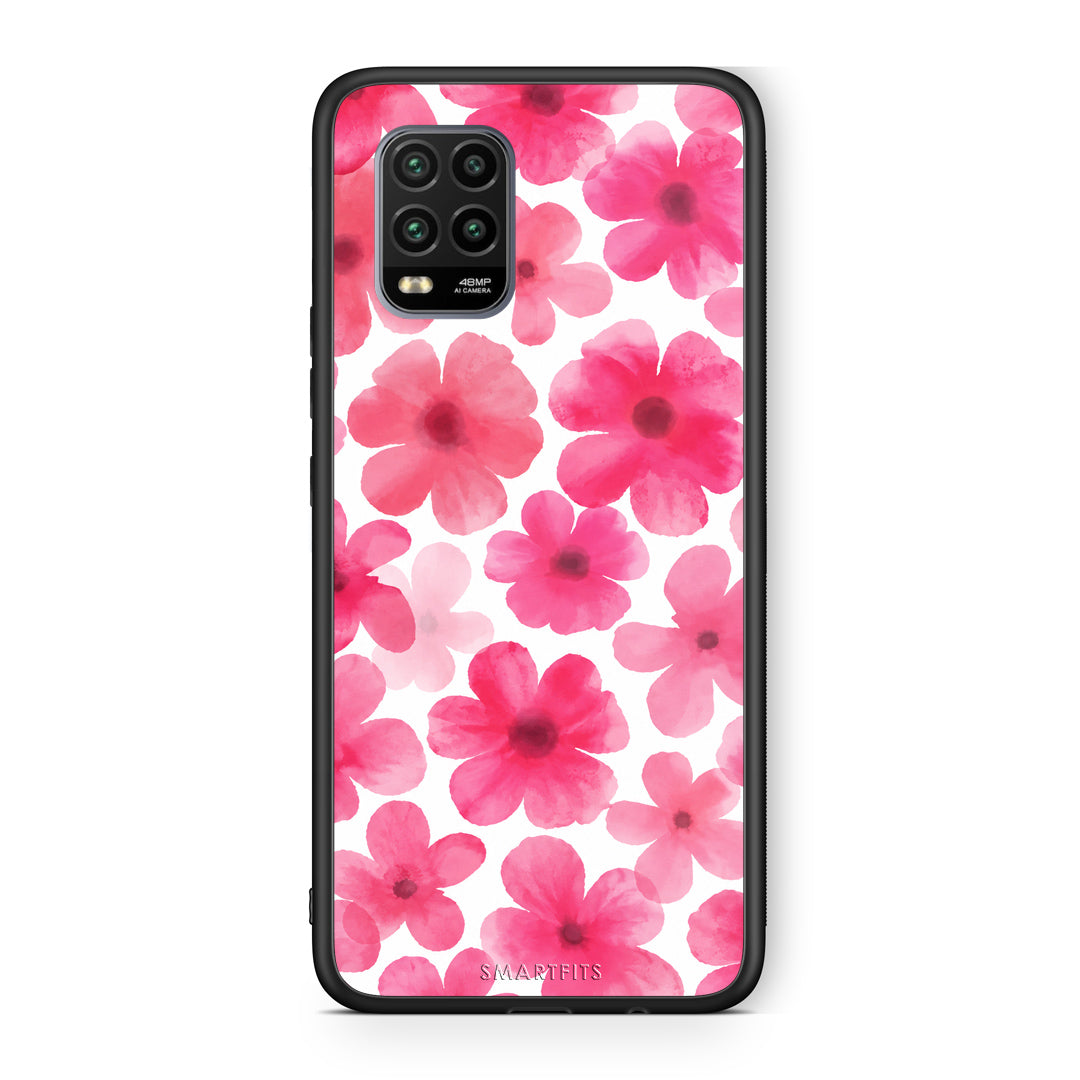 Θήκη Xiaomi Mi 10 Lite Pink Watercolour Flowers on White από τη Smartfits με σχέδιο στο πίσω μέρος και μαύρο περίβλημα | Xiaomi Mi 10 Lite Pink Watercolour Flowers on White case with colorful back and black bezels