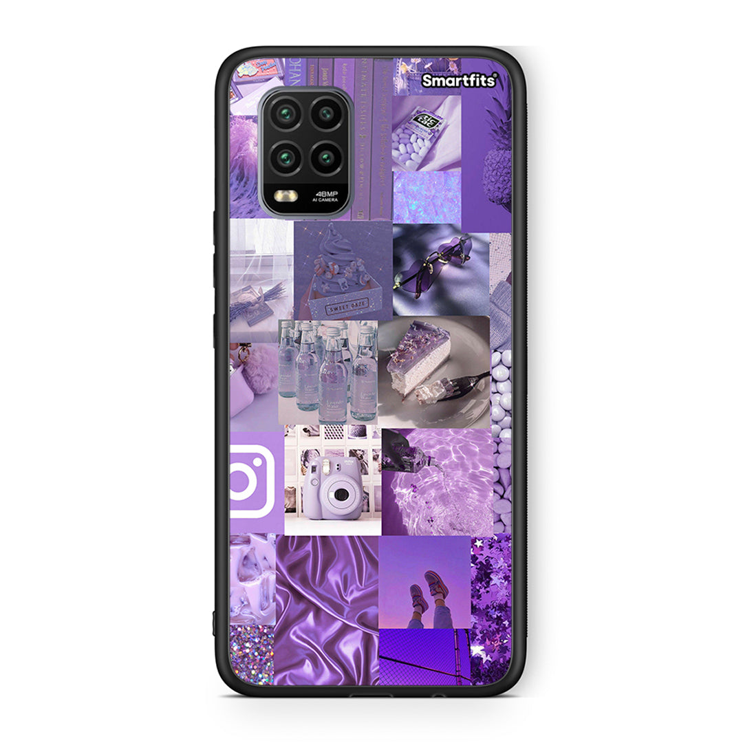 Xiaomi Mi 10 Lite Purple Aesthetic Collage θήκη από τη Smartfits με σχέδιο στο πίσω μέρος και μαύρο περίβλημα | Smartphone case with colorful back and black bezels by Smartfits