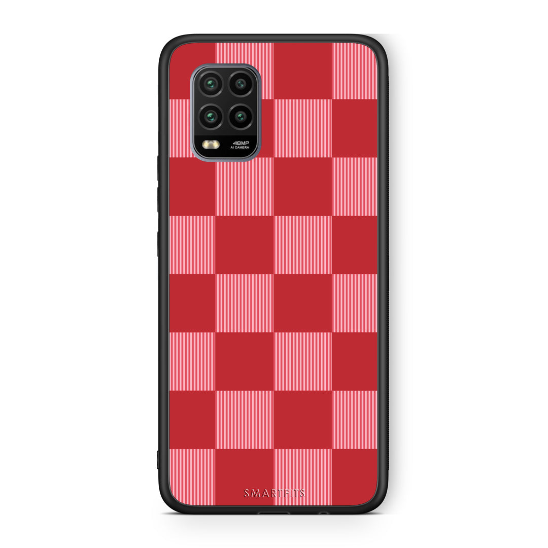 Θήκη Xiaomi Mi 10 Lite Red and Pink Striped Checks από τη Smartfits με σχέδιο στο πίσω μέρος και μαύρο περίβλημα | Xiaomi Mi 10 Lite Red and Pink Striped Checks case with colorful back and black bezels