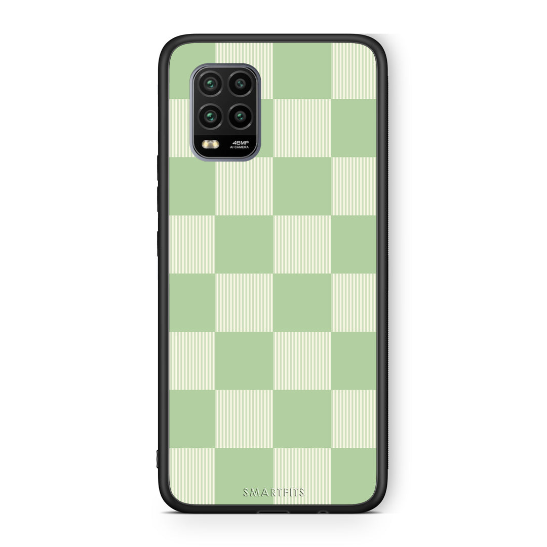 Θήκη Xiaomi Mi 10 Lite Sage and Cream Striped Checks από τη Smartfits με σχέδιο στο πίσω μέρος και μαύρο περίβλημα | Xiaomi Mi 10 Lite Sage and Cream Striped Checks case with colorful back and black bezels