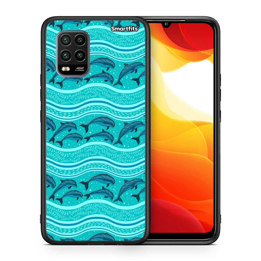 Θήκη Xiaomi Mi 10 Lite Swimming Dolphins από τη Smartfits με σχέδιο στο πίσω μέρος και μαύρο περίβλημα | Xiaomi Mi 10 Lite Swimming Dolphins case with colorful back and black bezels