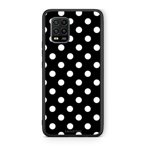 Θήκη Xiaomi Mi 10 Lite White Polka Dots on Black από τη Smartfits με σχέδιο στο πίσω μέρος και μαύρο περίβλημα | Xiaomi Mi 10 Lite White Polka Dots on Black case with colorful back and black bezels