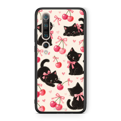 Θήκη Xiaomi Mi 10 Black Kittens and Cherries on Cream από τη Smartfits με σχέδιο στο πίσω μέρος και μαύρο περίβλημα | Xiaomi Mi 10 Black Kittens and Cherries on Cream case with colorful back and black bezels