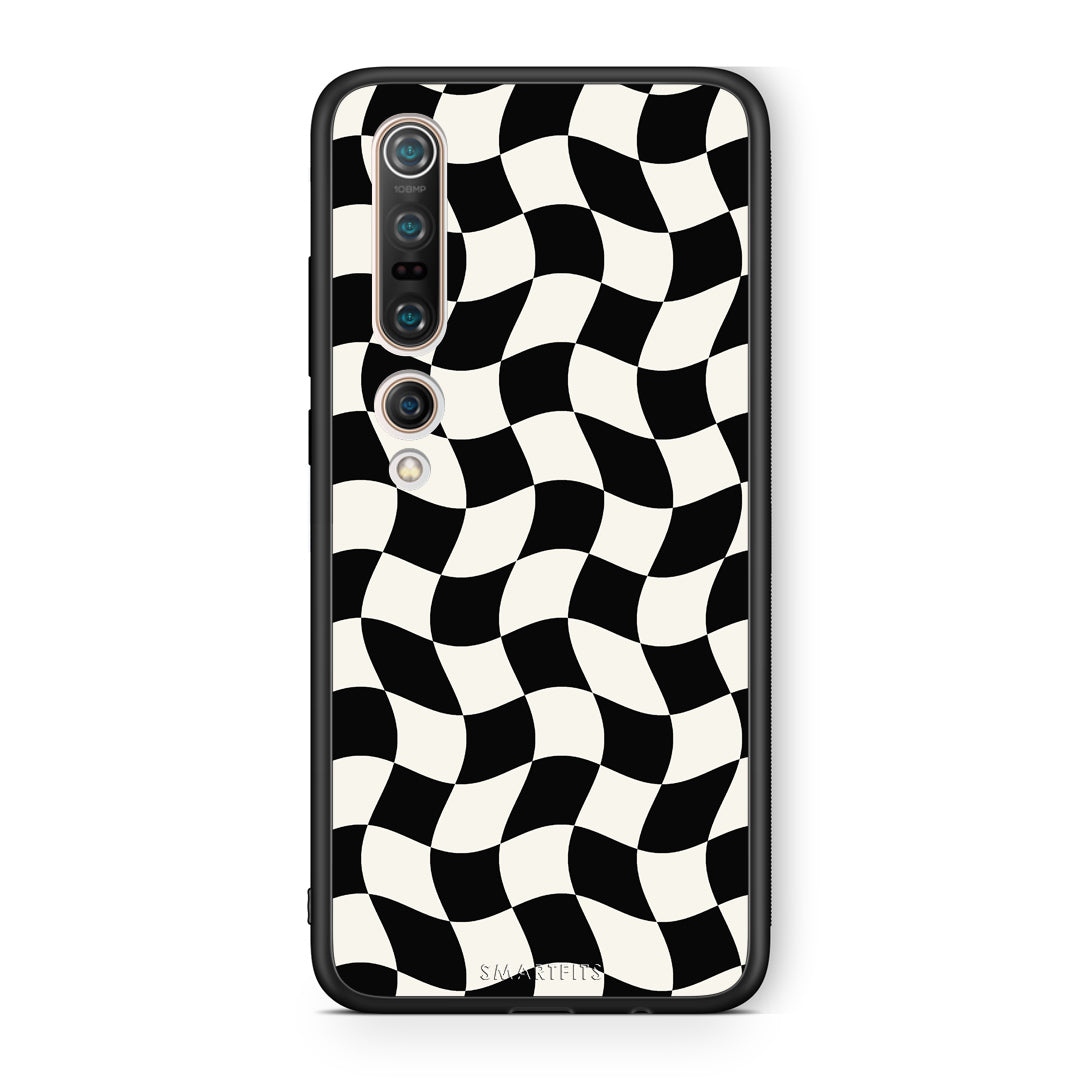 Θήκη Xiaomi Mi 10 Black and Cream Wavy Checkerboard από τη Smartfits με σχέδιο στο πίσω μέρος και μαύρο περίβλημα | Xiaomi Mi 10 Black and Cream Wavy Checkerboard case with colorful back and black bezels