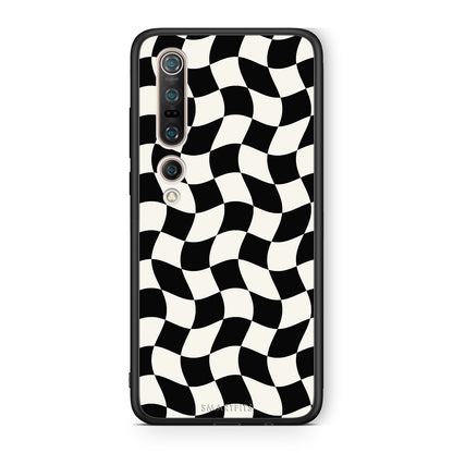 Θήκη Xiaomi Mi 10 Black and Cream Wavy Checkerboard από τη Smartfits με σχέδιο στο πίσω μέρος και μαύρο περίβλημα | Xiaomi Mi 10 Black and Cream Wavy Checkerboard case with colorful back and black bezels