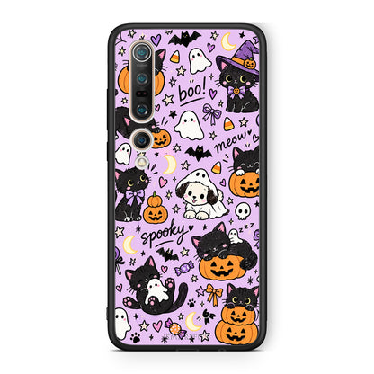 Θήκη Xiaomi Mi 10 Halloween Black Cats on Lilac από τη Smartfits με σχέδιο στο πίσω μέρος και μαύρο περίβλημα | Xiaomi Mi 10 Halloween Black Cats on Lilac case with colorful back and black bezels