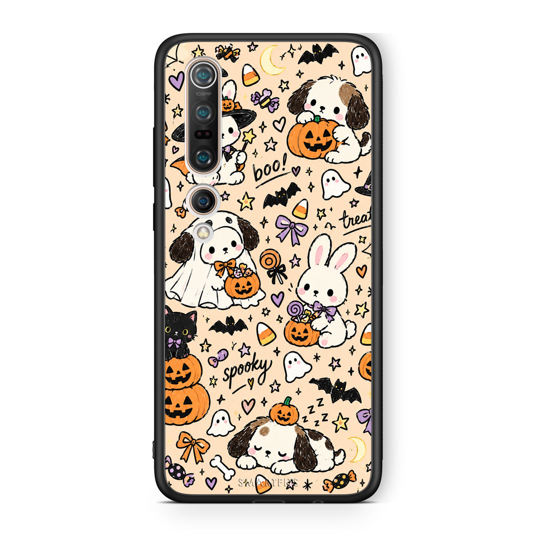 Θήκη Xiaomi Mi 10 Halloween Puppies and Friends on Cream από τη Smartfits με σχέδιο στο πίσω μέρος και μαύρο περίβλημα | Xiaomi Mi 10 Halloween Puppies and Friends on Cream case with colorful back and black bezels