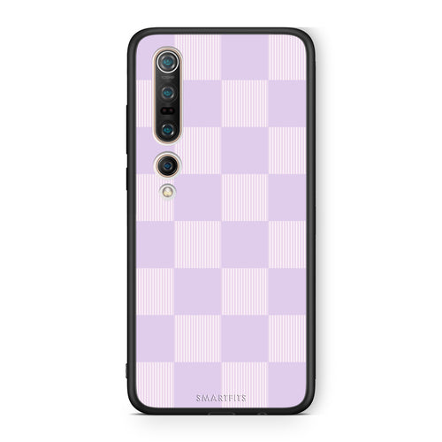 Θήκη Xiaomi Mi 10 Lilac and Cream Striped Checks από τη Smartfits με σχέδιο στο πίσω μέρος και μαύρο περίβλημα | Xiaomi Mi 10 Lilac and Cream Striped Checks case with colorful back and black bezels