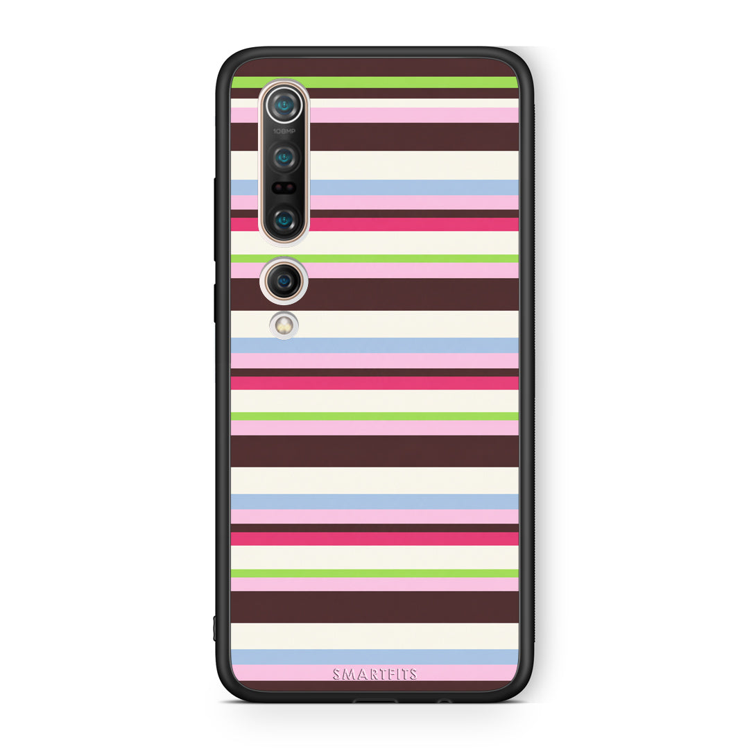 Θήκη Xiaomi Mi 10 Multicolour Horizontal Stripes από τη Smartfits με σχέδιο στο πίσω μέρος και μαύρο περίβλημα | Xiaomi Mi 10 Multicolour Horizontal Stripes case with colorful back and black bezels