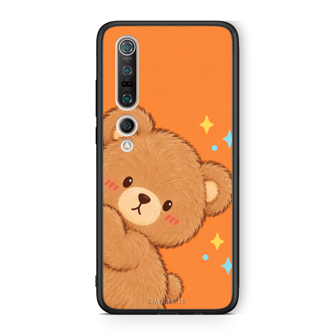 Θήκη Xiaomi Mi 10 Peekaboo Teddy on Orange από τη Smartfits με σχέδιο στο πίσω μέρος και μαύρο περίβλημα | Xiaomi Mi 10 Peekaboo Teddy on Orange case with colorful back and black bezels