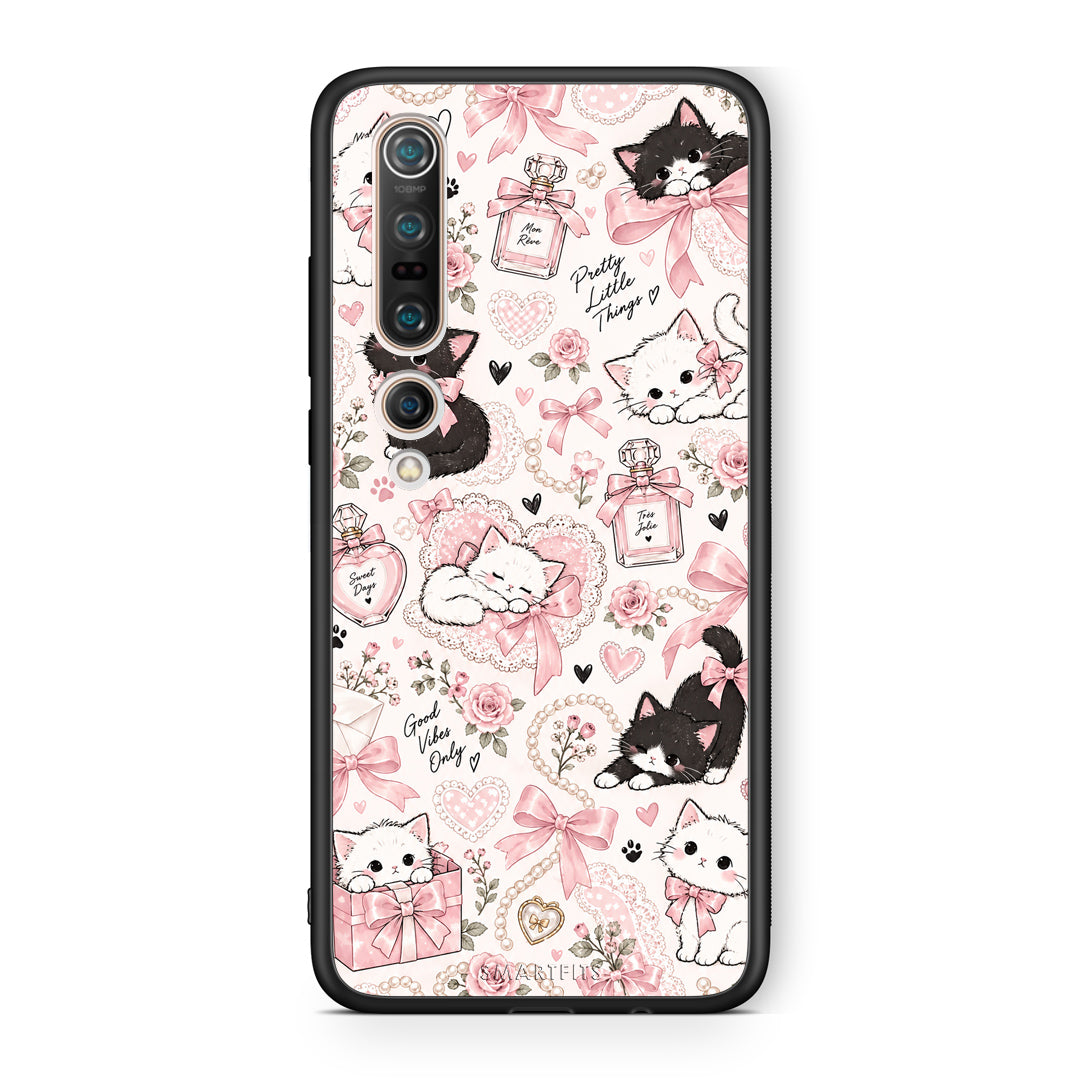 Θήκη Xiaomi Mi 10 Pink Bows and Kittens Collage από τη Smartfits με σχέδιο στο πίσω μέρος και μαύρο περίβλημα | Xiaomi Mi 10 Pink Bows and Kittens Collage case with colorful back and black bezels
