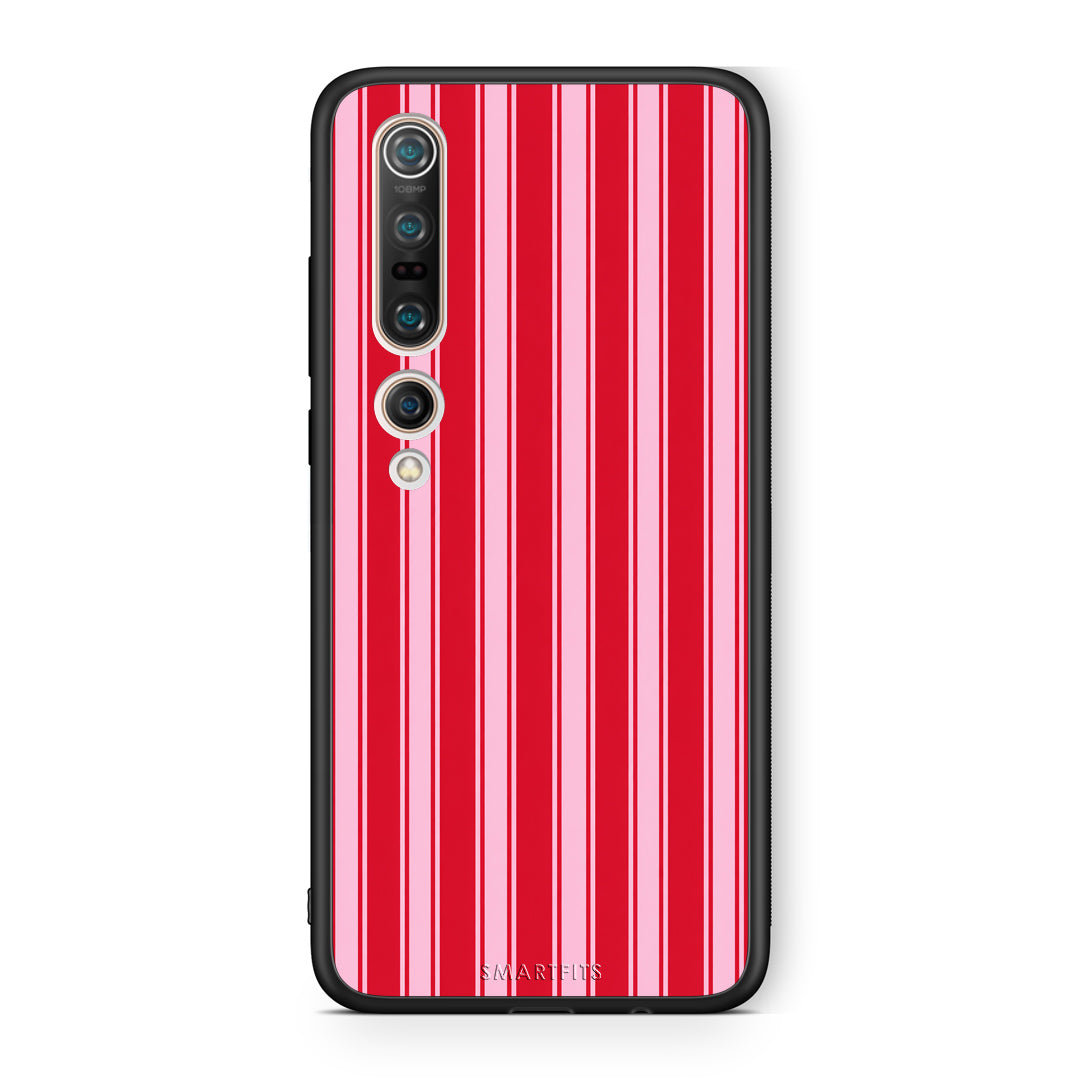 Θήκη Xiaomi Mi 10 Red and Pink Vertical Pinstripes από τη Smartfits με σχέδιο στο πίσω μέρος και μαύρο περίβλημα | Xiaomi Mi 10 Red and Pink Vertical Pinstripes case with colorful back and black bezels