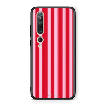 Θήκη Xiaomi Mi 10 Red and Pink Vertical Pinstripes από τη Smartfits με σχέδιο στο πίσω μέρος και μαύρο περίβλημα | Xiaomi Mi 10 Red and Pink Vertical Pinstripes case with colorful back and black bezels
