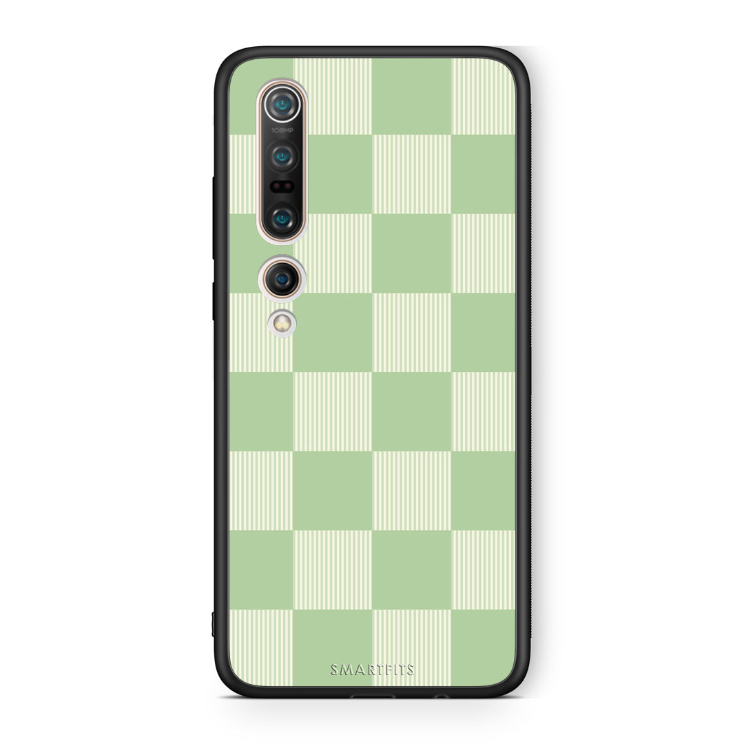 Θήκη Xiaomi Mi 10 Sage and Cream Striped Checks από τη Smartfits με σχέδιο στο πίσω μέρος και μαύρο περίβλημα | Xiaomi Mi 10 Sage and Cream Striped Checks case with colorful back and black bezels