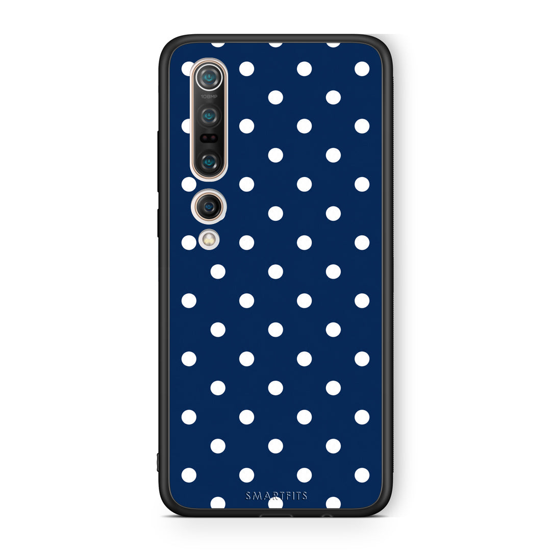 Θήκη Xiaomi Mi 10 White Small Polka Dots on Navy από τη Smartfits με σχέδιο στο πίσω μέρος και μαύρο περίβλημα | Xiaomi Mi 10 White Small Polka Dots on Navy case with colorful back and black bezels