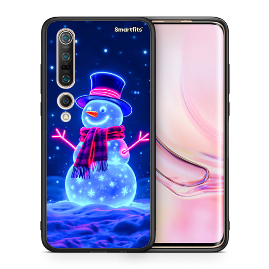 Θήκη Xiaomi Mi 10 Pro Christmas Neon Snowman από τη Smartfits με σχέδιο στο πίσω μέρος και μαύρο περίβλημα | Xiaomi Mi 10 Pro Christmas Neon Snowman case with colorful back and black bezels
