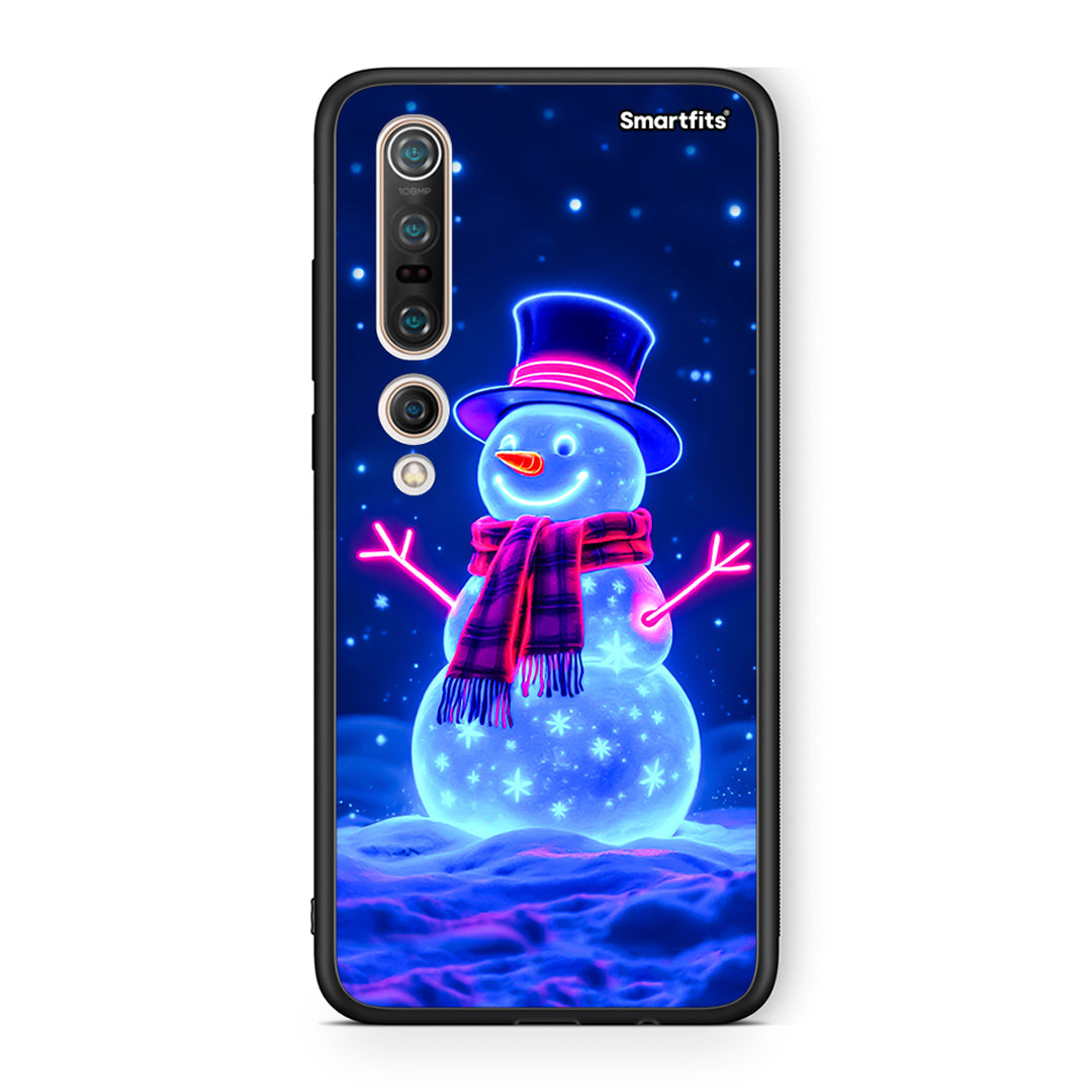 Xiaomi Mi 10 Christmas Neon Snowman θήκη από τη Smartfits με σχέδιο στο πίσω μέρος και μαύρο περίβλημα | Smartphone case with colorful back and black bezels by Smartfits