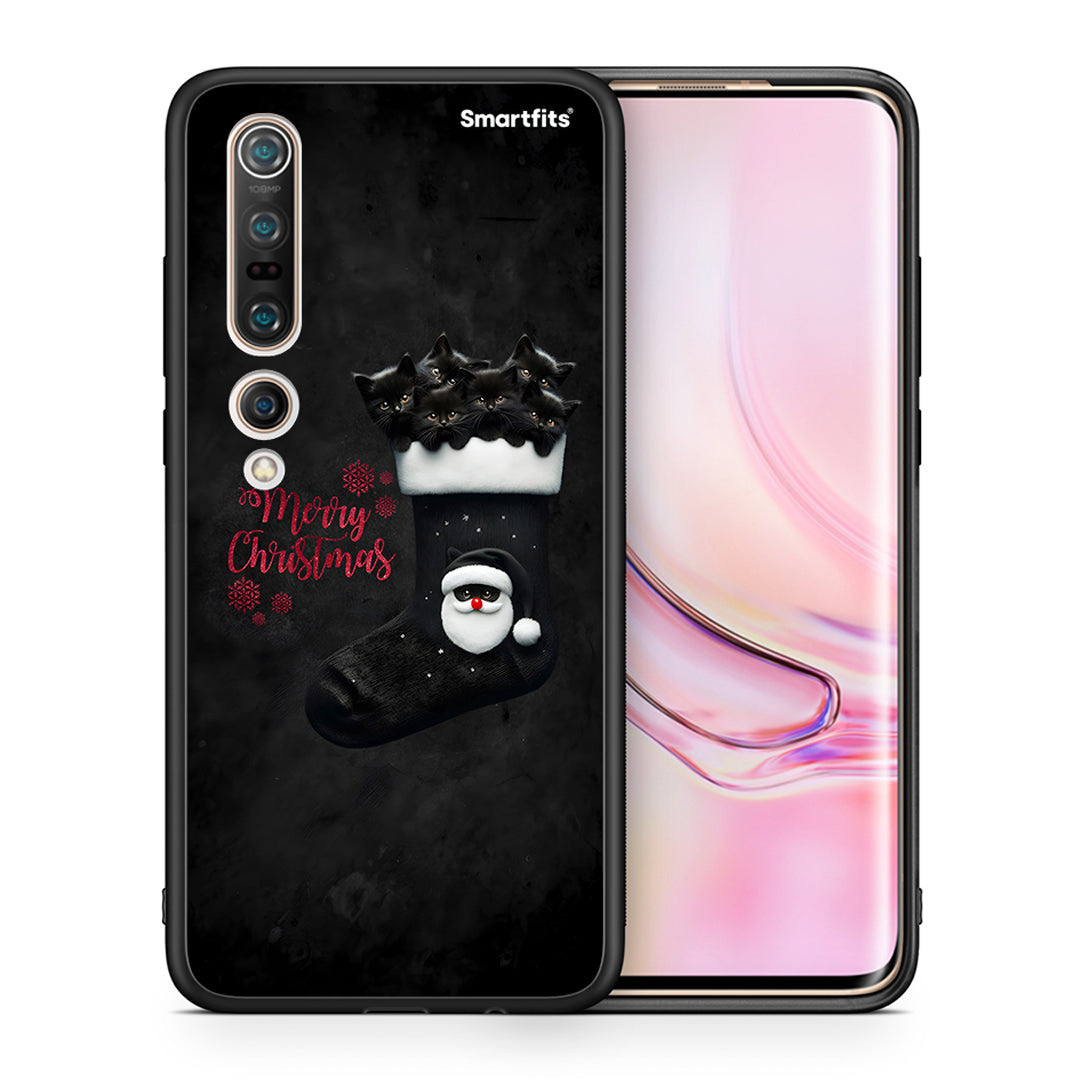 Θήκη Xiaomi Mi 10 Merry Cat Christmas από τη Smartfits με σχέδιο στο πίσω μέρος και μαύρο περίβλημα | Xiaomi Mi 10 Merry Cat Christmas case with colorful back and black bezels
