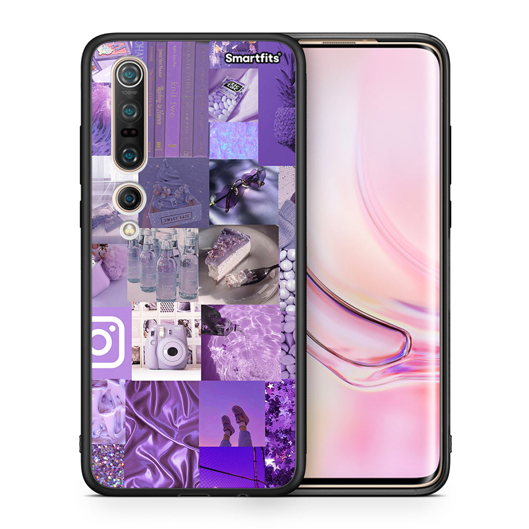 Θήκη Xiaomi Mi 10 Pro Purple Aesthetic Collage από τη Smartfits με σχέδιο στο πίσω μέρος και μαύρο περίβλημα | Xiaomi Mi 10 Pro Purple Aesthetic Collage case with colorful back and black bezels