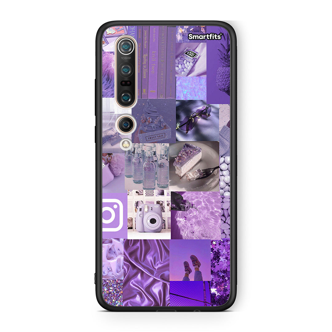 Xiaomi Mi 10 Pro Purple Aesthetic Collage θήκη από τη Smartfits με σχέδιο στο πίσω μέρος και μαύρο περίβλημα | Smartphone case with colorful back and black bezels by Smartfits