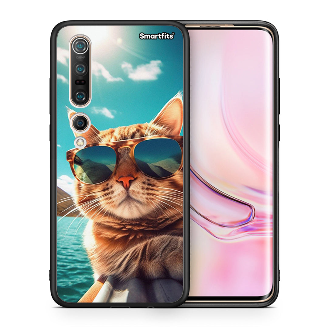 Θήκη Xiaomi Mi 10 Summer Cat από τη Smartfits με σχέδιο στο πίσω μέρος και μαύρο περίβλημα | Xiaomi Mi 10 Summer Cat case with colorful back and black bezels