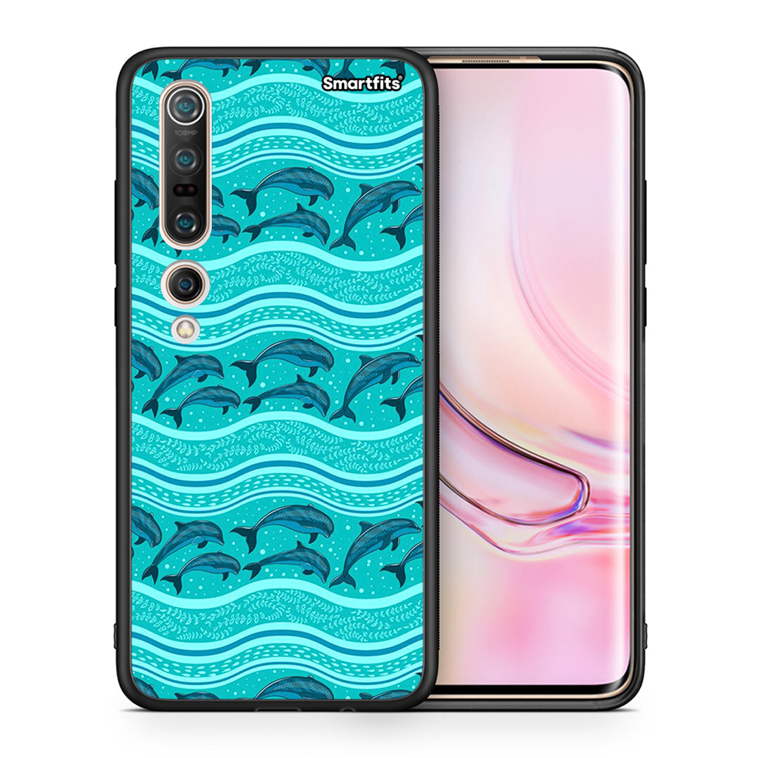 Θήκη Xiaomi Mi 10 Swimming Dolphins από τη Smartfits με σχέδιο στο πίσω μέρος και μαύρο περίβλημα | Xiaomi Mi 10 Swimming Dolphins case with colorful back and black bezels