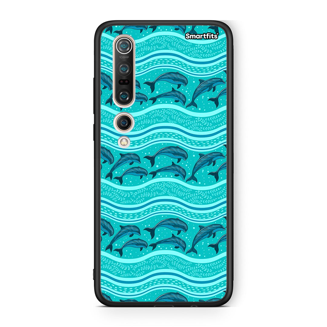 Xiaomi Mi 10 Swimming Dolphins θήκη από τη Smartfits με σχέδιο στο πίσω μέρος και μαύρο περίβλημα | Smartphone case with colorful back and black bezels by Smartfits