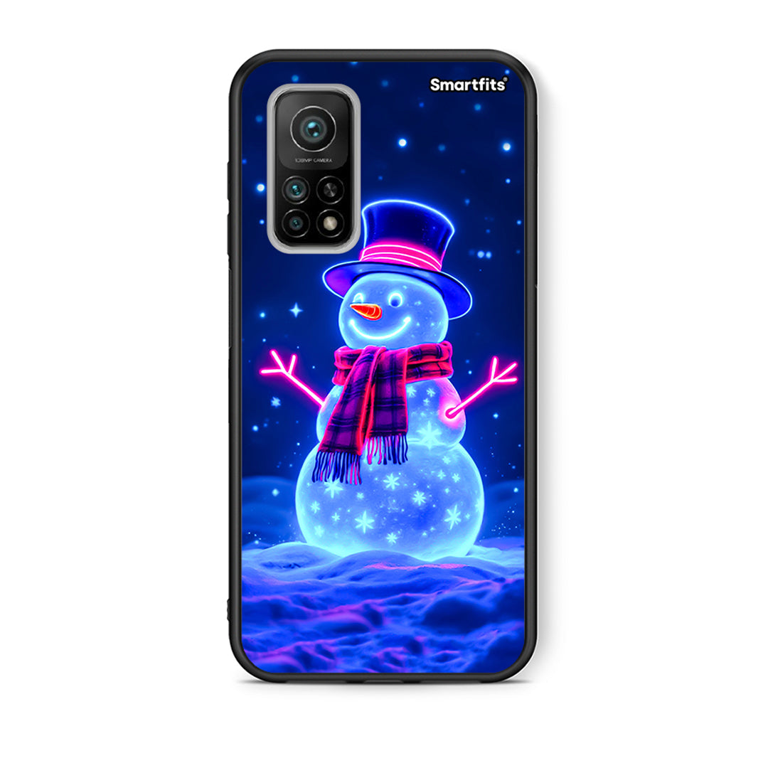 Θήκη Xiaomi Mi 10T/10T Pro Christmas Neon Snowman από τη Smartfits με σχέδιο στο πίσω μέρος και μαύρο περίβλημα | Xiaomi Mi 10T/10T Pro Christmas Neon Snowman case with colorful back and black bezels