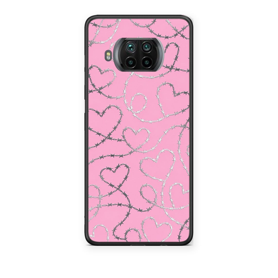 Θήκη Xiaomi Mi 10T Lite Barbed Wire Hearts on Pink από τη Smartfits με σχέδιο στο πίσω μέρος και μαύρο περίβλημα | Xiaomi Mi 10T Lite Barbed Wire Hearts on Pink case with colorful back and black bezels