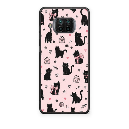 Θήκη Xiaomi Mi 10T Lite Black Cat Doodles on Pink από τη Smartfits με σχέδιο στο πίσω μέρος και μαύρο περίβλημα | Xiaomi Mi 10T Lite Black Cat Doodles on Pink case with colorful back and black bezels