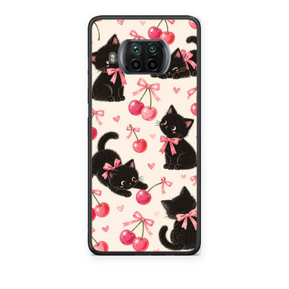 Θήκη Xiaomi Mi 10T Lite Black Kittens and Cherries on Cream από τη Smartfits με σχέδιο στο πίσω μέρος και μαύρο περίβλημα | Xiaomi Mi 10T Lite Black Kittens and Cherries on Cream case with colorful back and black bezels