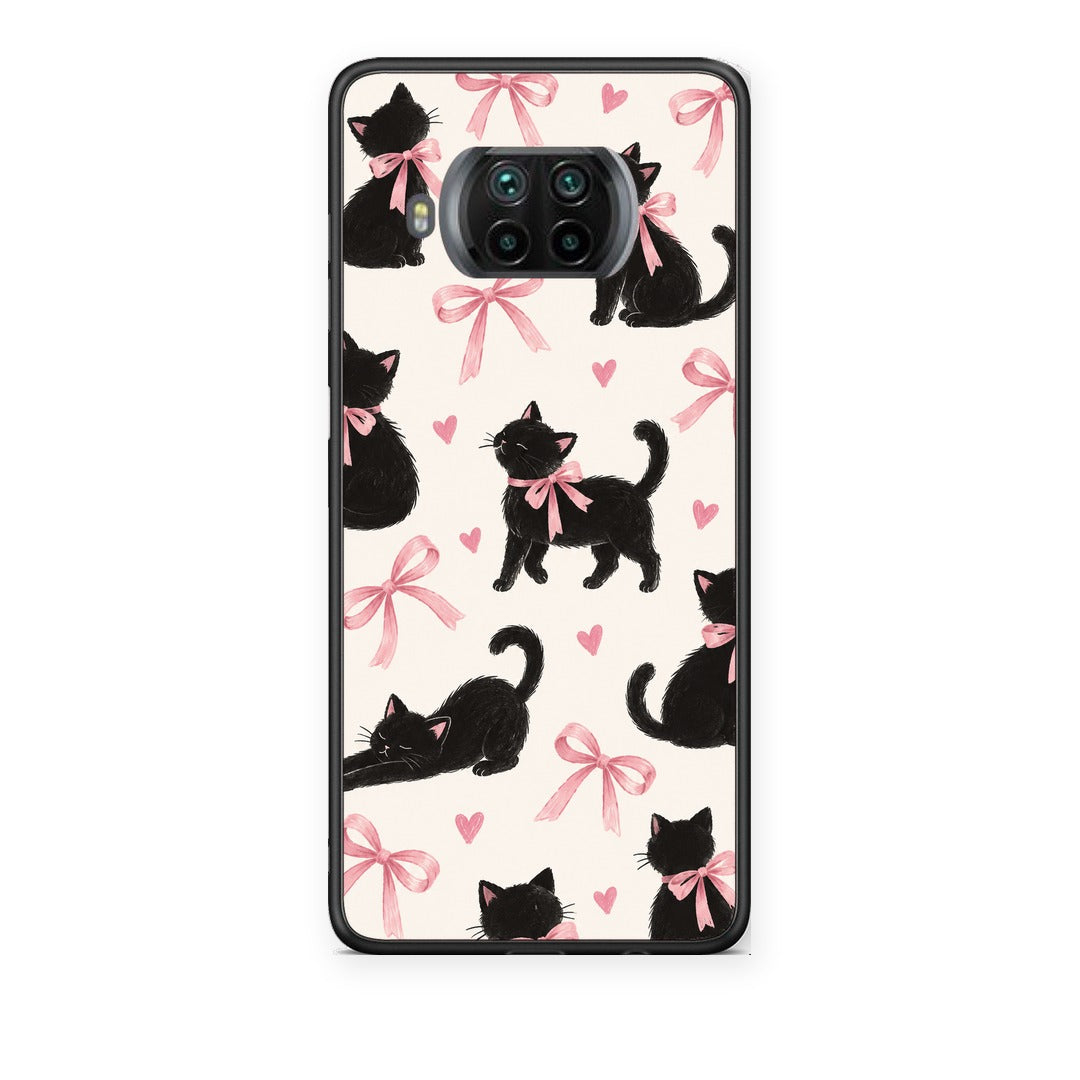 Θήκη Xiaomi Mi 10T Lite Black Kittens and Pink Bows on Cream Large από τη Smartfits με σχέδιο στο πίσω μέρος και μαύρο περίβλημα | Xiaomi Mi 10T Lite Black Kittens and Pink Bows on Cream Large case with colorful back and black bezels