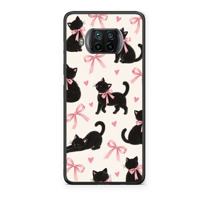 Θήκη Xiaomi Mi 10T Lite Black Kittens and Pink Bows on Cream Large από τη Smartfits με σχέδιο στο πίσω μέρος και μαύρο περίβλημα | Xiaomi Mi 10T Lite Black Kittens and Pink Bows on Cream Large case with colorful back and black bezels