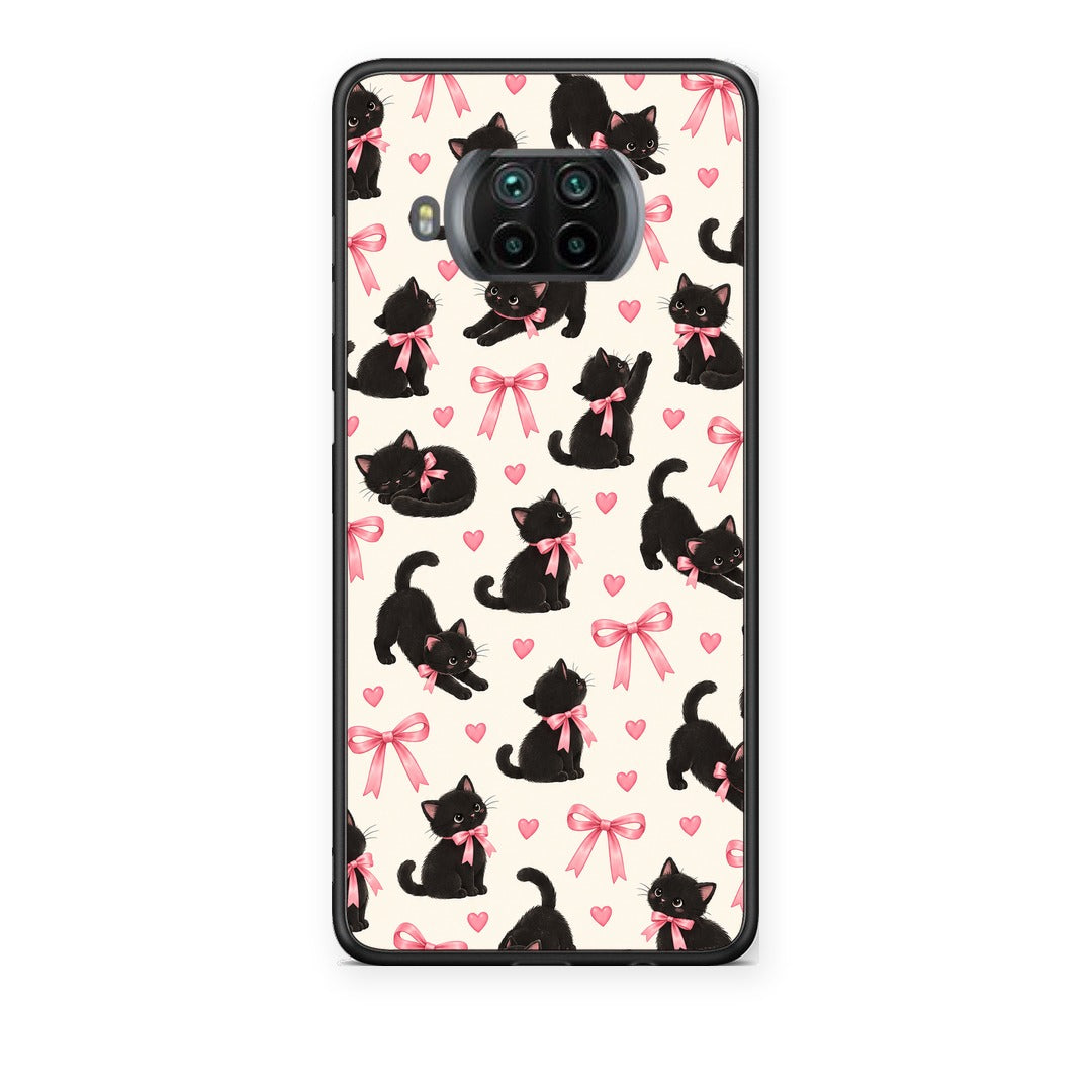 Θήκη Xiaomi Mi 10T Lite Black Kittens and Pink Bows on Cream Small από τη Smartfits με σχέδιο στο πίσω μέρος και μαύρο περίβλημα | Xiaomi Mi 10T Lite Black Kittens and Pink Bows on Cream Small case with colorful back and black bezels