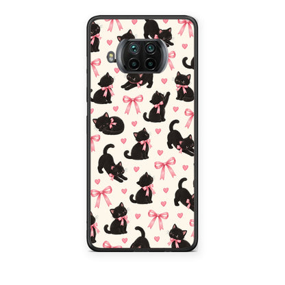 Θήκη Xiaomi Mi 10T Lite Black Kittens and Pink Bows on Cream Small από τη Smartfits με σχέδιο στο πίσω μέρος και μαύρο περίβλημα | Xiaomi Mi 10T Lite Black Kittens and Pink Bows on Cream Small case with colorful back and black bezels
