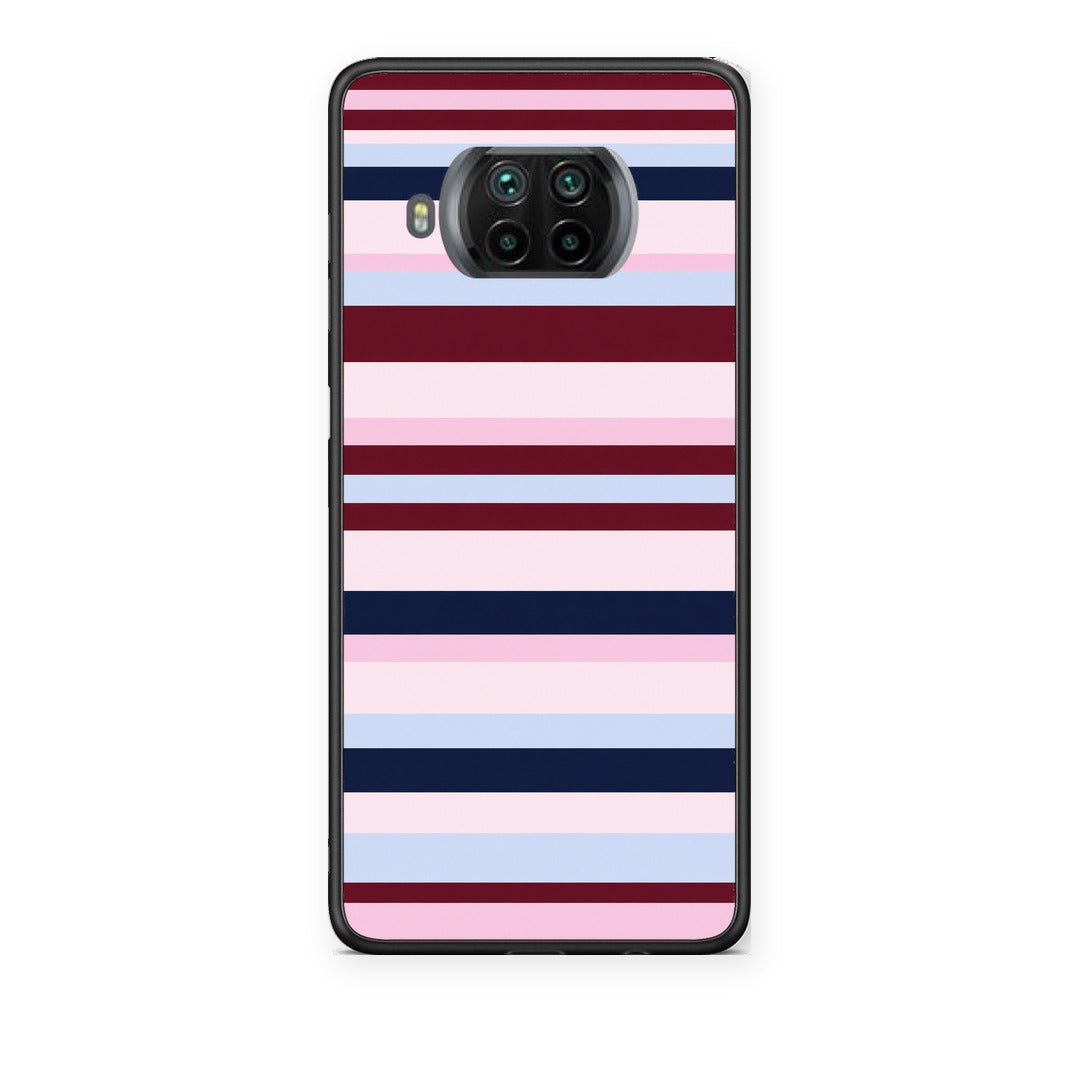 Θήκη Xiaomi Mi 10T Lite Burgundy Pink and Blue Horizontal Stripes από τη Smartfits με σχέδιο στο πίσω μέρος και μαύρο περίβλημα | Xiaomi Mi 10T Lite Burgundy Pink and Blue Horizontal Stripes case with colorful back and black bezels