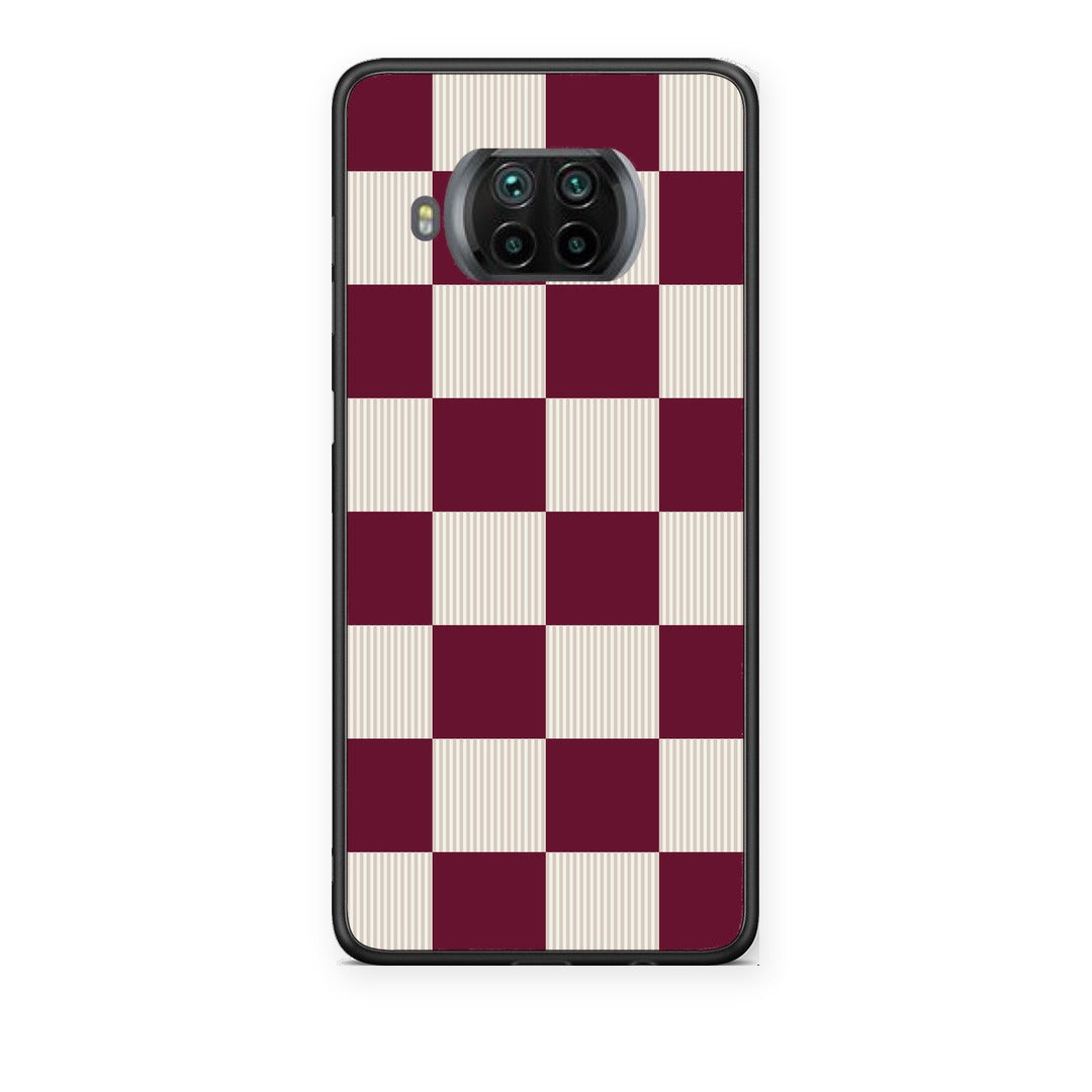 Θήκη Xiaomi Mi 10T Lite Burgundy and Cream Striped Checks από τη Smartfits με σχέδιο στο πίσω μέρος και μαύρο περίβλημα | Xiaomi Mi 10T Lite Burgundy and Cream Striped Checks case with colorful back and black bezels