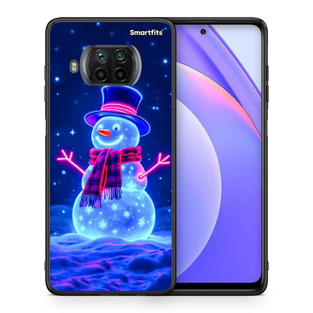 Θήκη Xiaomi Mi 10T Lite Christmas Neon Snowman από τη Smartfits με σχέδιο στο πίσω μέρος και μαύρο περίβλημα | Xiaomi Mi 10T Lite Christmas Neon Snowman case with colorful back and black bezels