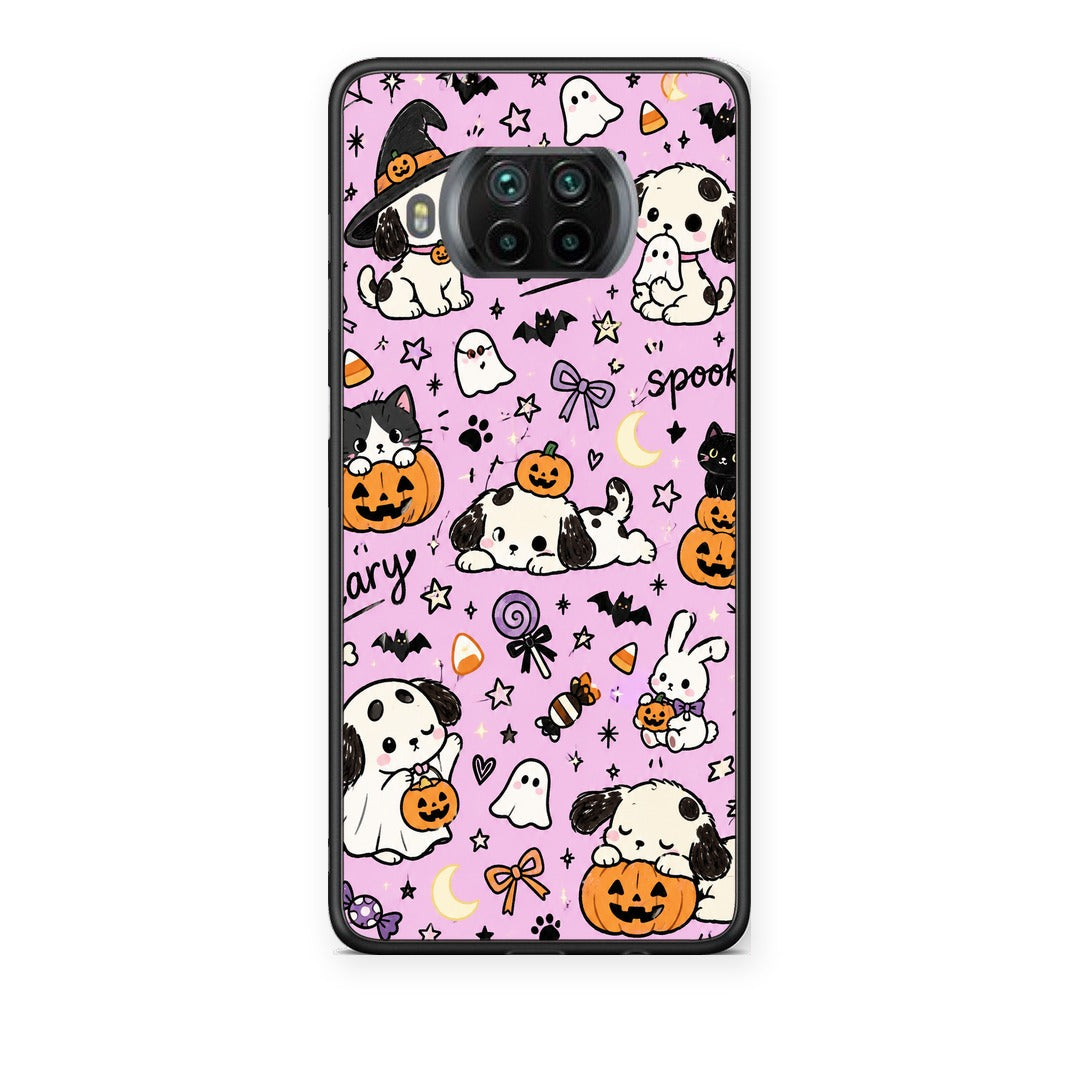 Θήκη Xiaomi Mi 10T Lite Halloween Puppies and Friends on Lilac από τη Smartfits με σχέδιο στο πίσω μέρος και μαύρο περίβλημα | Xiaomi Mi 10T Lite Halloween Puppies and Friends on Lilac case with colorful back and black bezels