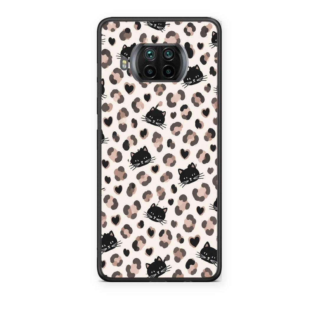 Θήκη Xiaomi Mi 10T Lite Leopard Spots and Black Cats on Cream από τη Smartfits με σχέδιο στο πίσω μέρος και μαύρο περίβλημα | Xiaomi Mi 10T Lite Leopard Spots and Black Cats on Cream case with colorful back and black bezels