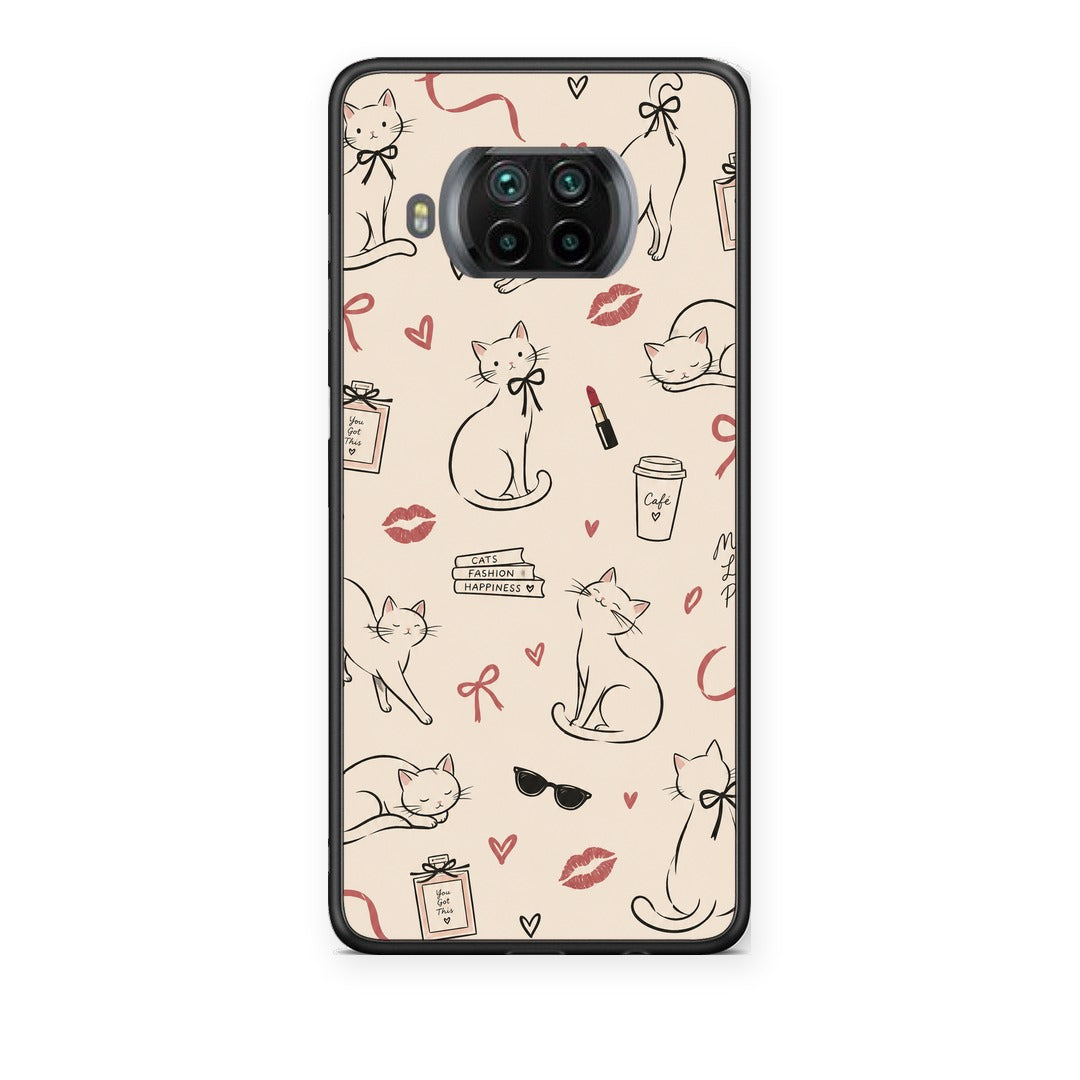 Θήκη Xiaomi Mi 10T Lite Minimal Cat and Fashion Doodles on Cream από τη Smartfits με σχέδιο στο πίσω μέρος και μαύρο περίβλημα | Xiaomi Mi 10T Lite Minimal Cat and Fashion Doodles on Cream case with colorful back and black bezels