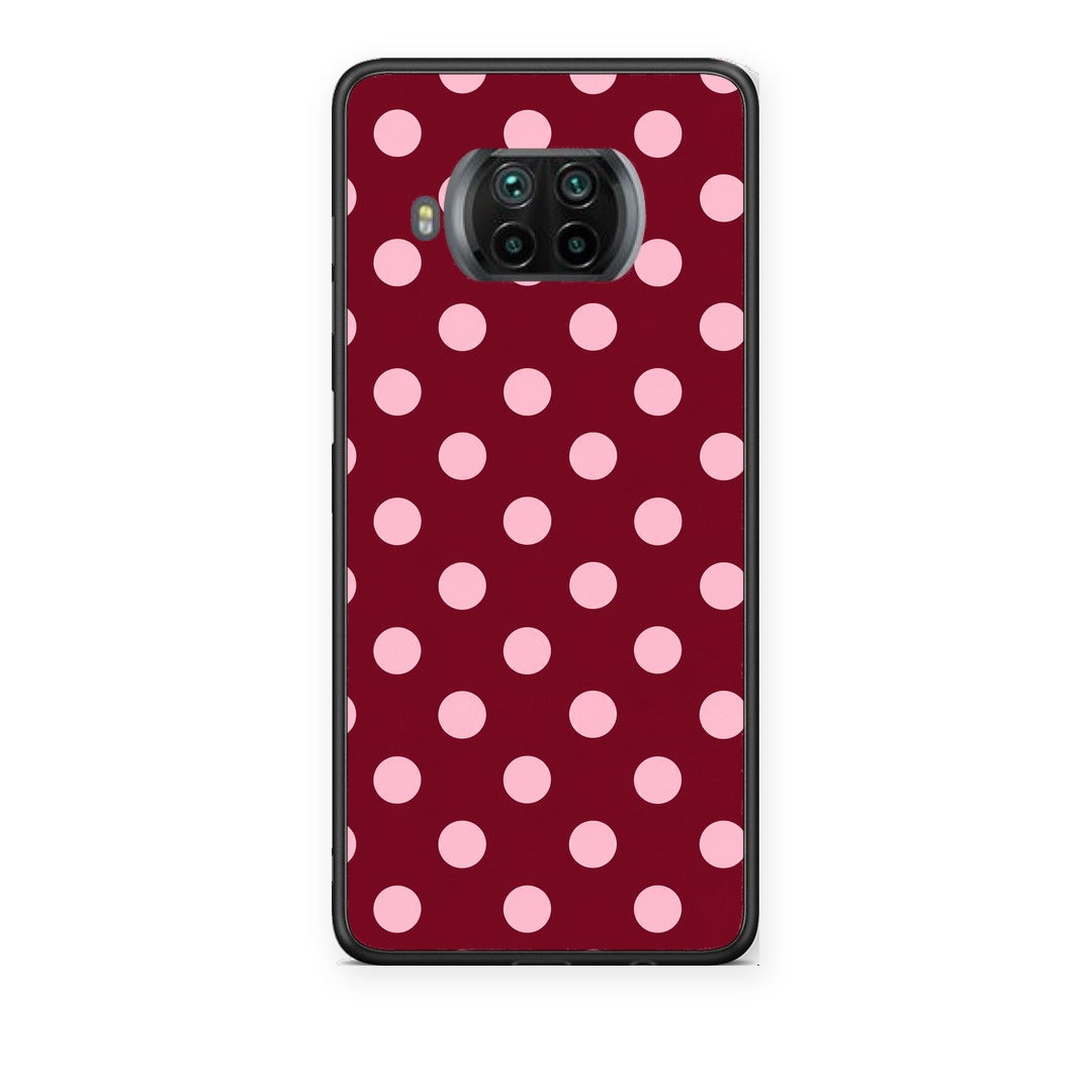 Θήκη Xiaomi Mi 10T Lite Pink Polka Dots on Burgundy από τη Smartfits με σχέδιο στο πίσω μέρος και μαύρο περίβλημα | Xiaomi Mi 10T Lite Pink Polka Dots on Burgundy case with colorful back and black bezels
