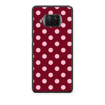 Θήκη Xiaomi Mi 10T Lite Pink Polka Dots on Burgundy από τη Smartfits με σχέδιο στο πίσω μέρος και μαύρο περίβλημα | Xiaomi Mi 10T Lite Pink Polka Dots on Burgundy case with colorful back and black bezels