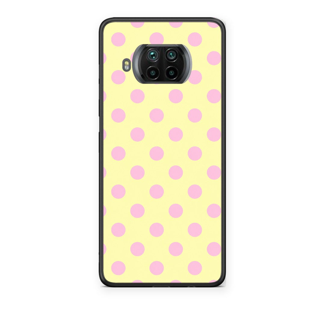 Θήκη Xiaomi Mi 10T Lite Pink Polka Dots on Yellow από τη Smartfits με σχέδιο στο πίσω μέρος και μαύρο περίβλημα | Xiaomi Mi 10T Lite Pink Polka Dots on Yellow case with colorful back and black bezels
