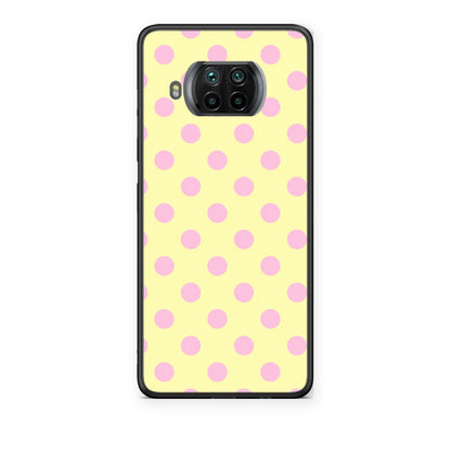 Θήκη Xiaomi Mi 10T Lite Pink Polka Dots on Yellow από τη Smartfits με σχέδιο στο πίσω μέρος και μαύρο περίβλημα | Xiaomi Mi 10T Lite Pink Polka Dots on Yellow case with colorful back and black bezels