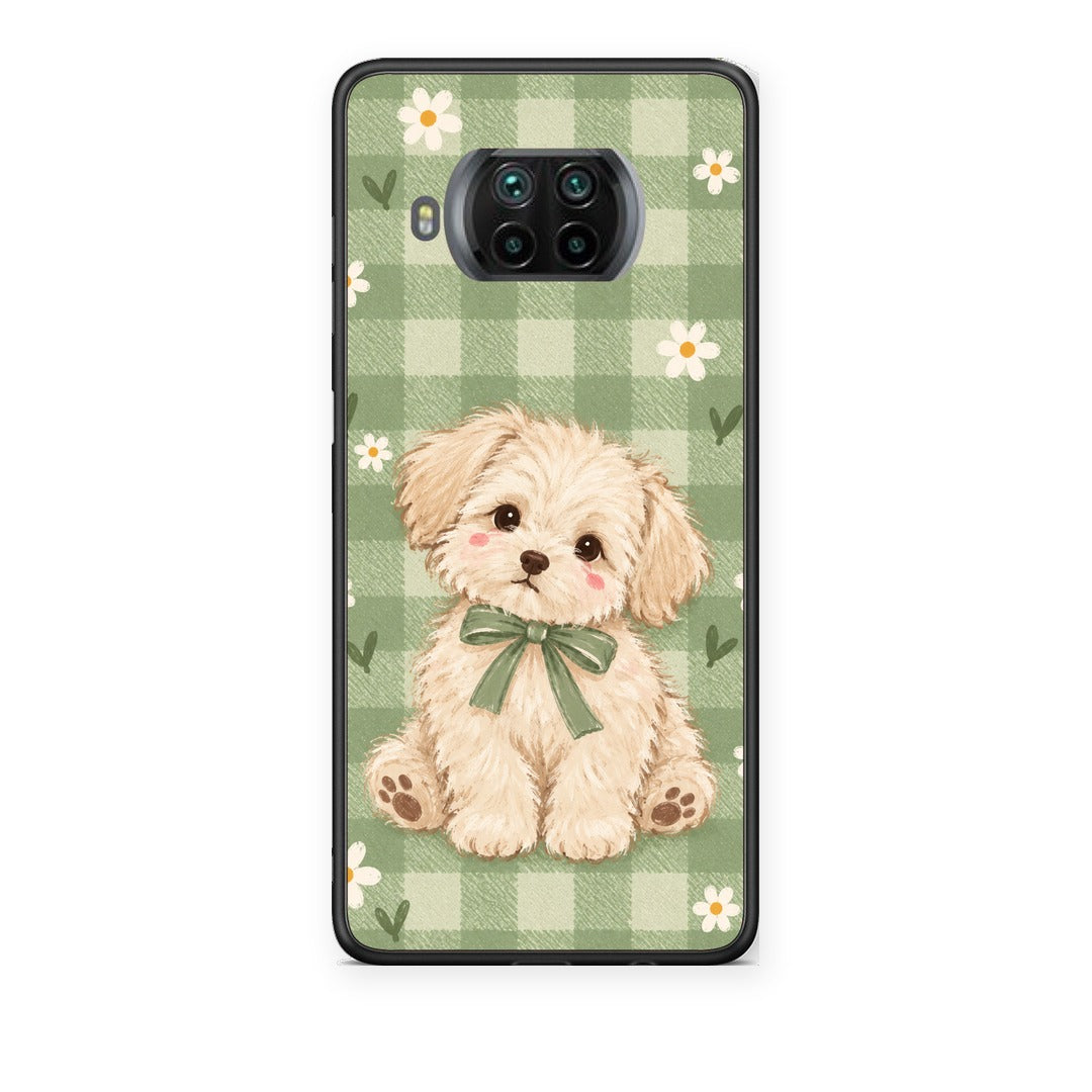 Θήκη Xiaomi Mi 10T Lite Puppy and Daisies on Sage Gingham από τη Smartfits με σχέδιο στο πίσω μέρος και μαύρο περίβλημα | Xiaomi Mi 10T Lite Puppy and Daisies on Sage Gingham case with colorful back and black bezels