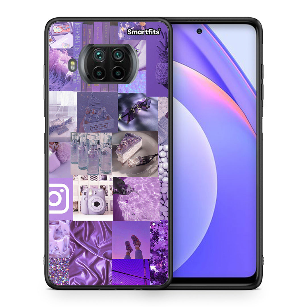 Θήκη Xiaomi Mi 10T Lite Purple Aesthetic Collage από τη Smartfits με σχέδιο στο πίσω μέρος και μαύρο περίβλημα | Xiaomi Mi 10T Lite Purple Aesthetic Collage case with colorful back and black bezels