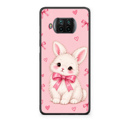 Θήκη Xiaomi Mi 10T Lite White Bunny and Pink Bows από τη Smartfits με σχέδιο στο πίσω μέρος και μαύρο περίβλημα | Xiaomi Mi 10T Lite White Bunny and Pink Bows case with colorful back and black bezels